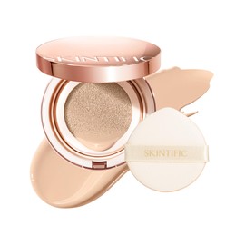 SKINTIFIC Full Coverage Cushion Foundation #00N Natural Porcelain| Satin Glow Finish, Oil-Control & Waterproof, Buildable Tattoo Cover Cushion for All Skin Types