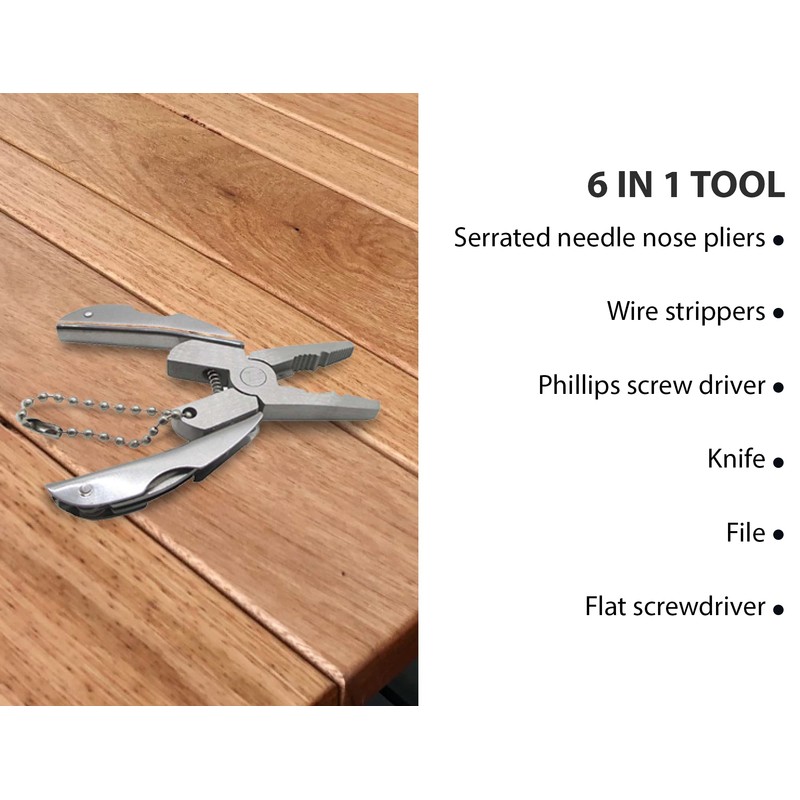 Mini Keychain Set - 6-in-1 Multitool Plier, Adjustable Wrench &