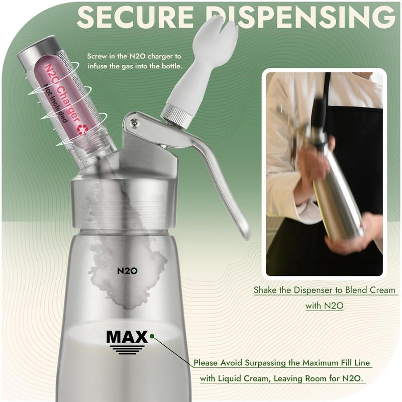 CURTA Professional Whipped Cream Dispenser, Premium Aluminium Cream Whipper, Cream