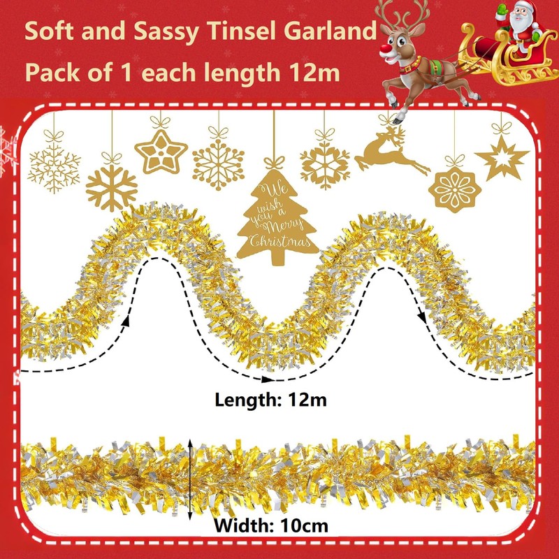 TAZZOR 12 m Tinsel Christmas Tree Gold Christmas Tree Garland