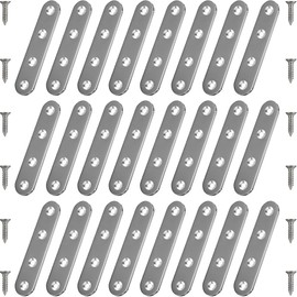 CAMMUITA 24 Pack Straight Brace Brackets 3 Inch Stainless Steel Flat Mending Plates, Heavy Duty Repair Fixing Joining Brackets for Wood Furniture with Screws, Silver, CAM-S8016-24
