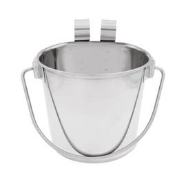 Fuzzy Puppy Flat Sided Pail with Dual Hooks, Snugly Fit On Dog, Cat and Critter Crates & Cages, Heavy Duty Stainless Steel | 1 Quart, 2-Pack (PN: FSP-1-2PK)