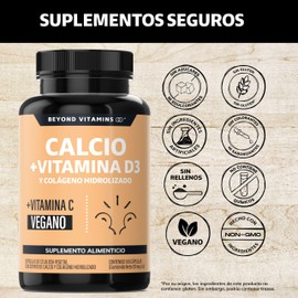 Beyond Vitamins | Calcio 1000 + Vitamina D3 | Potenciado con Colágeno Hidrolizado y Vitamina C | Caltrato 1000mg con Cápsula Vegana para todas las dietas (60 cápsulas)