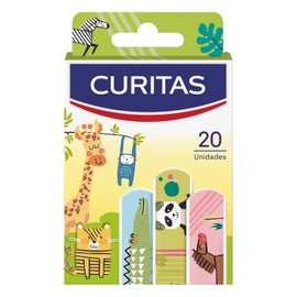 Curitas Venditas Adhesivas Kids de Animalitos, tolerables con la piel, con diseños de animalitos protegen la herida contra la suciedad y bacterias, 20 piezas