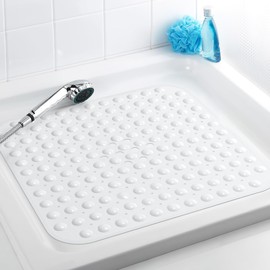 Yolife Square Shower Mat for Bathroom, 21 x 21 Inches Bath Tub Mats with Big Suction Cups, Non-Slip with Drain Holes, BPA Free, Latex Free, Machine Washable (White)
