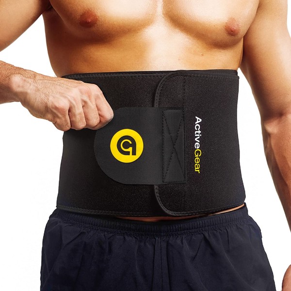 ActiveGear Premium Waist Trimmer Belt Slim Body Sweat Wrap for Stomach and Back Lumbar Support (Yellow, Large: 9" x 46")
