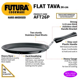 Futura Hard Anodised Flat Tava 26 cm, 4.88 mm with Plastic Handle