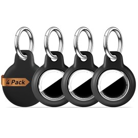 MOLOSLEEVE 4 Pack for Airtag Holder, for Air Tag Case with Keychain, [Ultra-Thin][More Lightweight] for Airtag Case Suitable for Tracking, Backpack, Bags, Luggage(4 Black, Small)