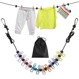 Travel Washing Line, Portable Clothes Line, Adjustable Elastic Travel Clothesline Retractable Clothesline with 12 Clothes Clips for Indoor and Outdoor, Balcony, Outdoor Camping use