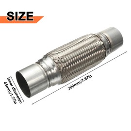 Kingsea Universal Flex Pipe Exhaust, Flexible Pipe 45 mm x 200 mm, Stainless Steel Car Braided Exhaust Flex Pipe, Bellows Flex Joint