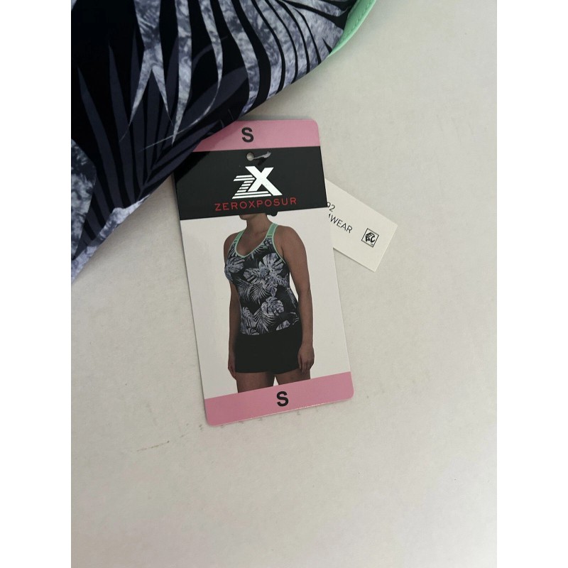 ZeroXposur Ladies Racerback Action Tankini & Swim Short Black Green
