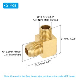 PATIKIL 90 Degree Elbow Brass Pipe Fittings, 2 Pcs 3/8" Male Flare x 1/4" NPT Male Thread Tubing Fitting Adapter Connector Tube Elbow Converter for Pipe Connection