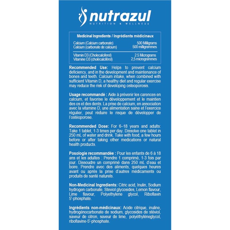 Nutrazul Calcium + Vitamin D3 Effervescent Tablets-Lemon-Lime (Pack of 3