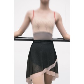 Tacherlia - Falda de ballet de 2 capas de malla de dos colores con amarre en la cintura elástica de una pieza, Negro, rosado, M