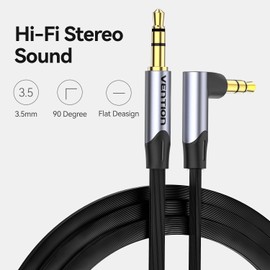 VENTION 3.5mm Aux Cable 1m 90 Degree Audio Cable Flat TRS Cord 3.5mm to 3.5mm Stereo Jack to Jack cable Headphone Male to Male Jack Aux Lead for Headset Car Speaker Soundbar PC Laptop and more