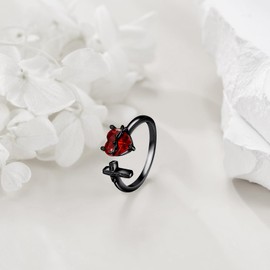 Heart of Jesus Ring for Women 925 Sterling Silver Cross Rings God's Love Jewelry Amulet Gifts for Teens Girls (7, black)