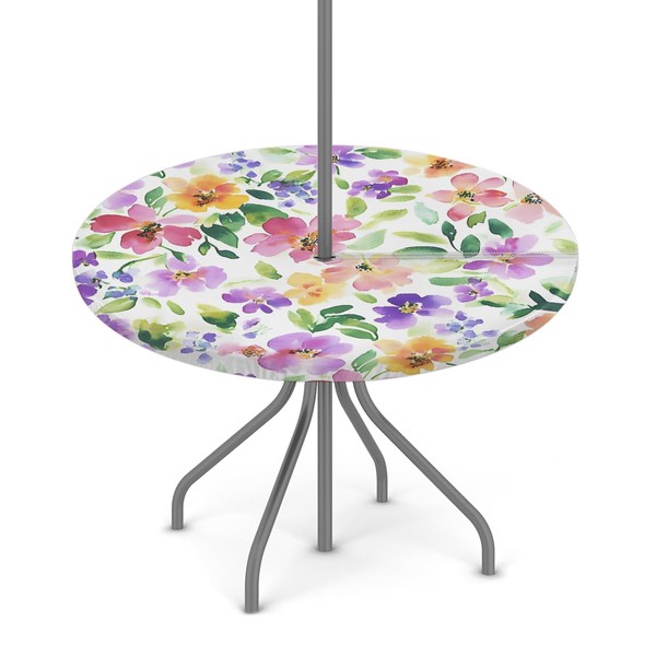 OSAM SPACE Outdoor Tablecloth with Umbrella Hole, Round Elastic Fitted