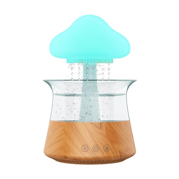 Rain Cloud Humidifier - Water Sounds Raindrop Humidifiers, Mushroom Drop Snuggling Cloud Desk Drip Diffuser for Congestion, Cute Raining Night Light Room Aromatherapy, Bedroom Lamp (wooden)