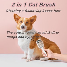 Water Brush for Cats Dogs, 4 in 1 Pet Grooming Bath Brush, 2 in 1 Cleaning Brush Cat, Wet Cat Comb, Pet Hair Removal Comb with Water Tank, Sticky Brush 2.0 (Towels Not Included)
