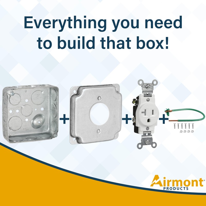 Outlet Box Kit, Includes 4x4'' Drawn Metal Electrical Box, 2