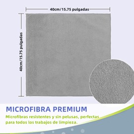 Summala Paños de Limpieza de Microfibra, 12 Piezas, 40 x 40 cm, Reutilizables, Toallas Multiusos Super Absorbente, Trapos de Limpieza para el Hogar, Cocina y Automóvil (Gris)