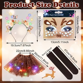 GAROMIA Reindeer Girls Christmas Costume Luminous Children's Reindeer Costume Headband Reindeer Tulle Skirt Tutu Skirt Costume Accessories for Women Girls for Fancy Dress Christmas Theme Party