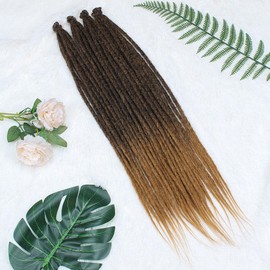 Kraler 22 Inch 40 Strands Dreadlock Extensions, Thin 0.6cm Width Ombre Brown Synthetic Crochet Dreads Extensions 100% Handmade Single Ended Dreads Reggae Style Dreadlock for Worman