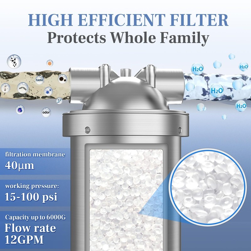OEMIRY Whole House Water Filter, Stainless Steel Filter Housing, 10"x4.5"