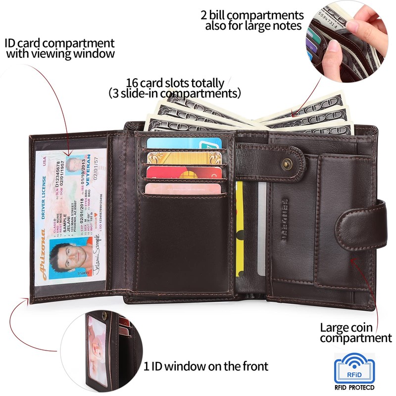 SENDEFN Men's Wallets Multifunctional RFID Blocking Leather Wallet Credit Card