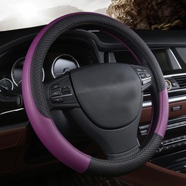 Mayco Bell Microfiber Leather Steering Wheel Cover Wavy Line Splice X-Stitch Pattern Purple