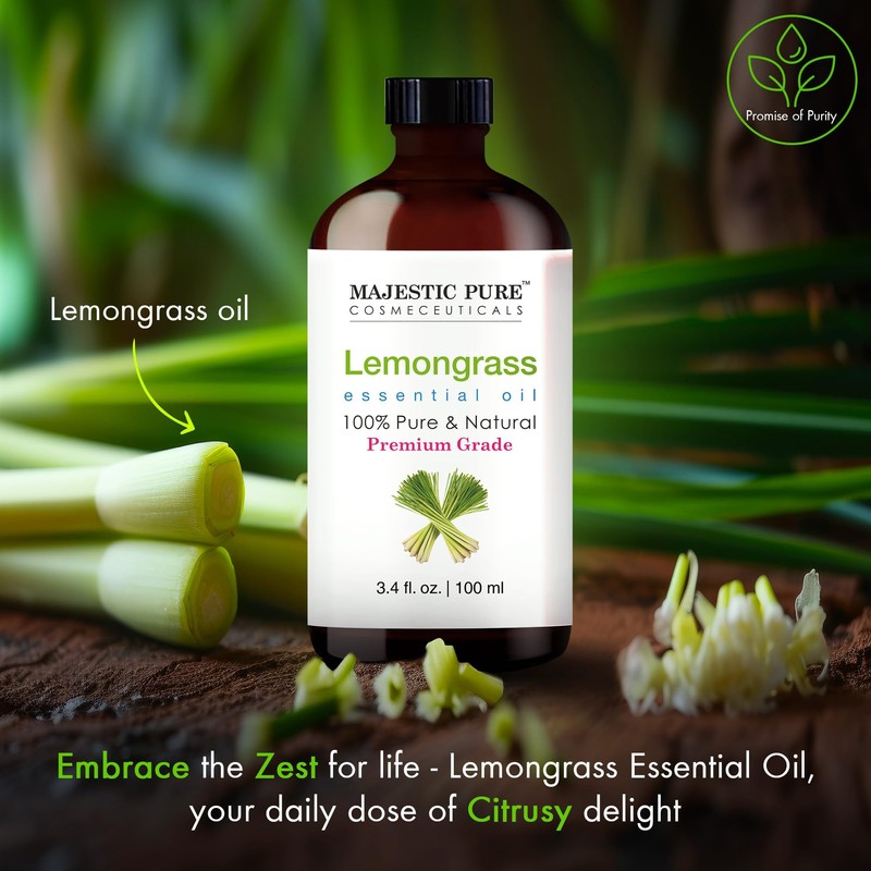 MAJESTIC PURE Lemongrass Essential Oil with Glass Dropper | 100%
