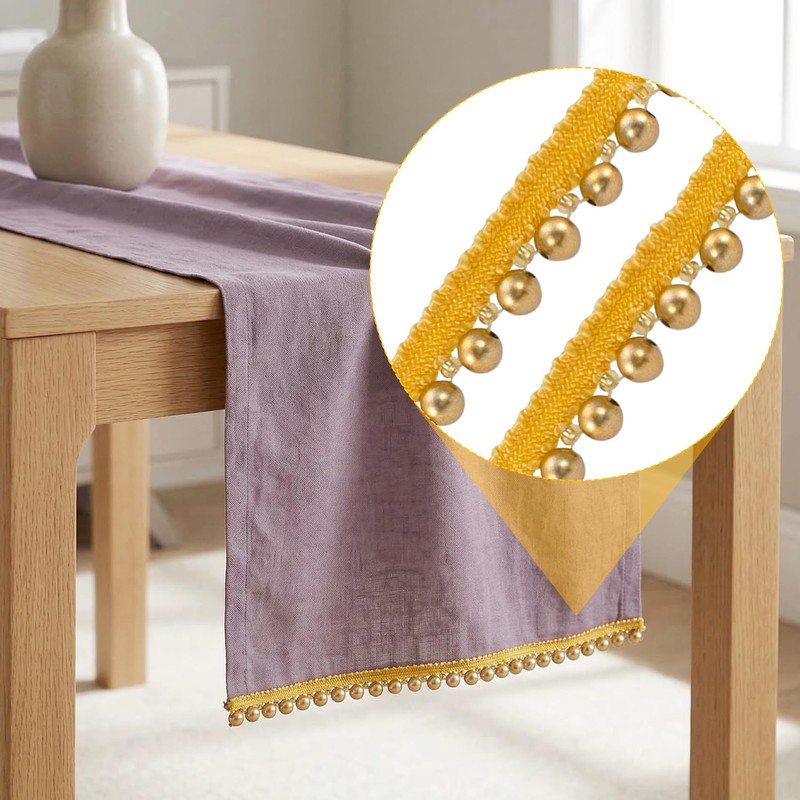 HINZIC 2.3 Yards Gold Pearl Beaded Fringe Trim, 0.5 Inch
