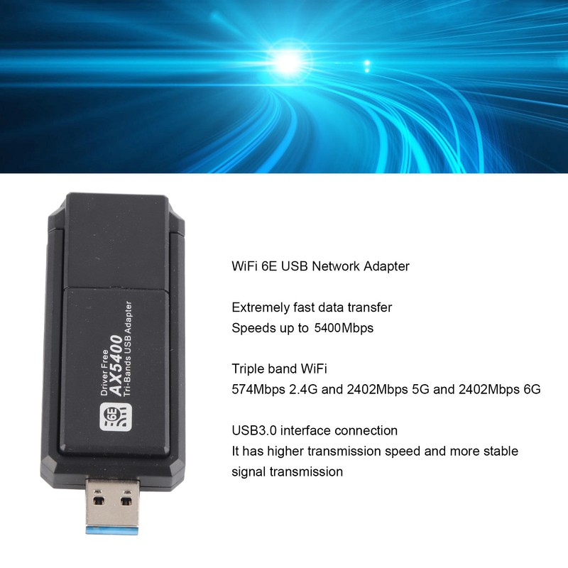 WiFi 6E Network Adapter 5400Mbps USB Network Card with Triple
