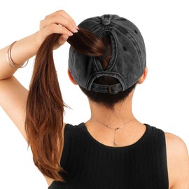 HeyCaps Ponytail Baseball Cap Women's Breathable Adjustable Baseball Cap Cotton Hat Sun Protection Baseball Cap Tennis Golf Sports Cap, Mountain Black