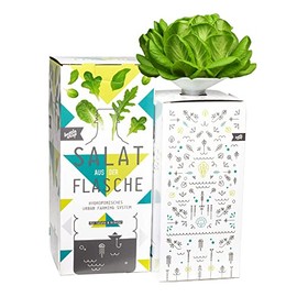 Dresden Onlineshop Bottlecrop Salad from the Bottle, Cultivation System, Urban Farming Set for Home (Green Leaf Salad, Starter Set)