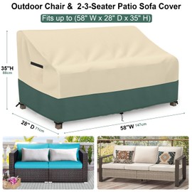 LXKCKJ Patio Sofa Cover,Waterproof Outdoor Couch Cover，2-Seat Patio Furniture Cover Loveseat，Outdoor Sofa Covers with Anti UV and No Tears, No Fading（Beige& Green, 58WX28Dx24h-35H）