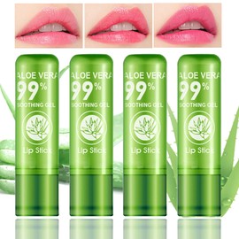 4 Pack Aloe Vera Lipstick,Long Wear Nourishing Lip stick,Waterproof Moisturizing Color Changing Lip Balm Lipstick,Lip Gloss,Magic Temp Color Change Matte Lip Gloss Makeup