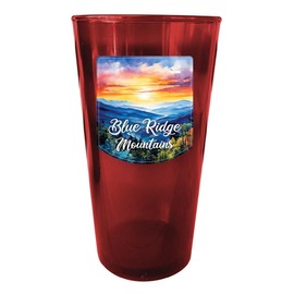 R and R Imports Blue Ridge Mountains Sunset Painting Design Souvenir Plastic 16 oz Pint Red Single