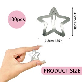 100Pcs Fashionable Retro Star Snap Hair Clips Hollow Sliver Metal Star Hair Clips Non Slip Cute Star Metal Snap Barrettes Girl Star Hair Pins for Women Girls