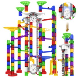 KERUVOTA 219Pcs Elevator Marble Run - Construction Building Blocks Toys Marble Race Track with Marbles, Easter STEM Gifts for Boys Girls Kids 4-12 (A-Colorful)