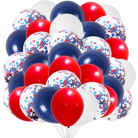 12 Inch Red White Balloons and Navy Blue Balloons with Confetti Balloons，50pcs，for Party Decorations