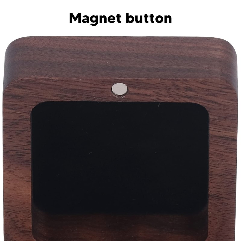 Caja de Anillo de Madera de Nogal Negro, Botón Magnético
