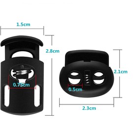 Spring Cord Stoppers, Pack of 20 (Round, 2 Holes x 10 + Barrel Shape, 1 Hole x 10), Plastic Cord Lock, String Fastener, Hole Diameter Approx. 0.2 inches (6 mm), Replacement, Repair Shoelaces, Outdoor Use