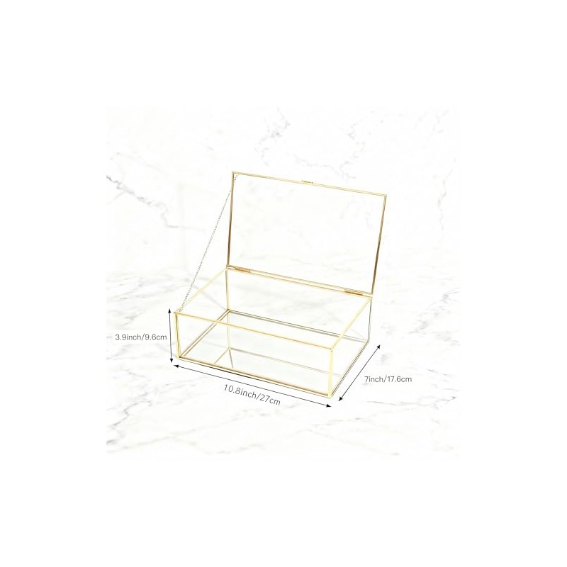 Feyarl Gold Glass Jewelry Box Clear Keepsake Photo Box Trinket
