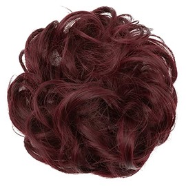 JJstar Haarteil Mit Gummiband, Groß Dutt Haarteil Gelockt Haargummi Mit Haaren Hochsteckfrisuren Haarverlängerung Messy Bun Haarteile für Damen Mädchen Pferdeschwanz (Weinrot)