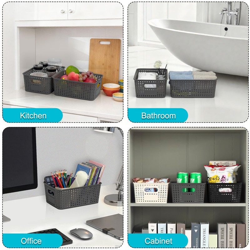 3 Pack Plastic Storage Baskets with Handles,Stackable Organizer Bins for