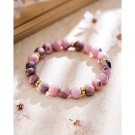 Togous Beaded Bracelets for Women, Healing Anxiety Relief Crystal Chakra Bead Bracelet, Stress Relief Stretch Bracelet Birthday Gifts For Women (Pink Zebra)