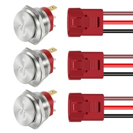 Fyimxsc 3 Pack ON OFF Round Rocker Switches with Wire Socket 3 Pin 12V AC/DC 20A White LED 22mm Mounting Hole Stainless Steel Mini Circle Toggle Switch Power Symbol 24Volt SPST for Car RV Auto (White)