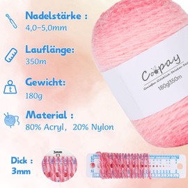 Coopay Farbverlauf Wolle zum Häkeln, 2 x 180g Flauschige Bunt Wolle zum Stricken, Weiches Häkelwolle mit Farbverlauf, Samtig Farbverlauf Häkelgarn, Premium Acrylwolle für Decke, Pullover - Grün