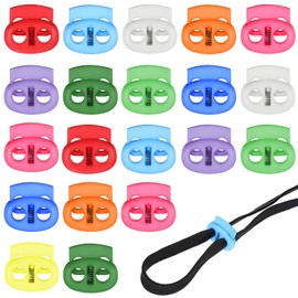 Thinp 20 Pieces Cord Locks for Drawstrings, Plastic Cord Locks Draw String Clip Double Hole Spring Stop Toggle Stoppers for Drawstrings Bags Shoelaces Clothing Paracord Accessories (Colorful)